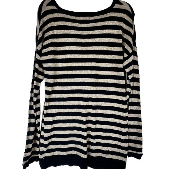MUDD THIN SWEATER LONG SLEEVE STRIPED BLACK/GOLD SHIMMER SEQUIN COTTON BLEND - Picture 6 of 10